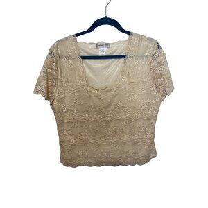 Coldwater Creek Top Lace Overlay Cream Square Neck Womans L